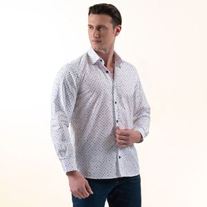 Blue and Navy Printed White Men's Shirt