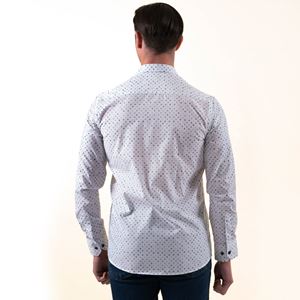 Blue and Navy Printed White Men's Shirt