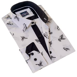 Black Bird Printed on White Men's Shirt