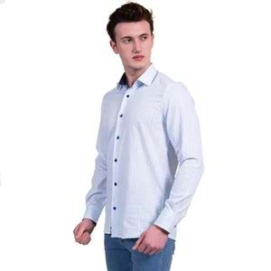 Blue White Striped Natural Linen Men's Shirt
