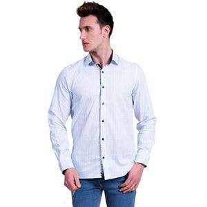 Blue White Striped Natural Linen Men's Shirt