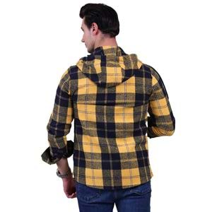 Navy Yellow Plaid Men's Hoodie Jacket Shirt