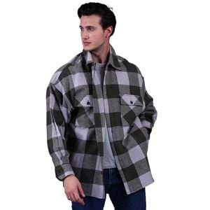 Khaki and Gray Gingham Checkered Over Size Lumberjack Shirt