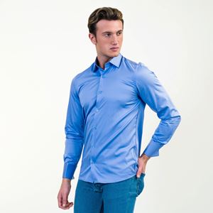 Blue Formal 100% Compact Satin Cotton French Cuff Shirt