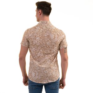 Mustard White Paisley Designer Men's Short Sleeves Shirt