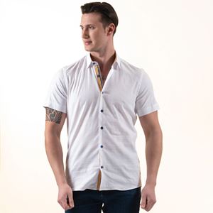 White Linen with Collar inside Printed Designer Men's Short Sleeves Shirt