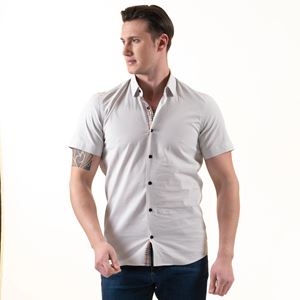 Gray with Collar inside Printed Designer Men's Short Sleeves Shirt