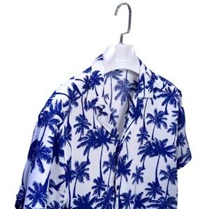White Blue Hawaii Digital Print Camp Collar Men's Short Sleeves Shirt