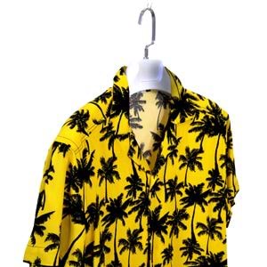 Yellow Black Hawaii Palm Digital Print Camp Collar Men's Short Sleeves Shirt