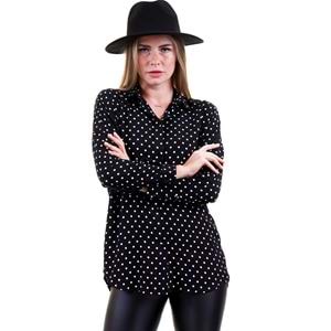 Black White Polka Dot Baggy Cut Women's Long Shirt